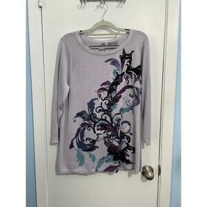 joseph A Blouse Large Purple Baroque Sparkly Stretch Knit Cottage Core NWT